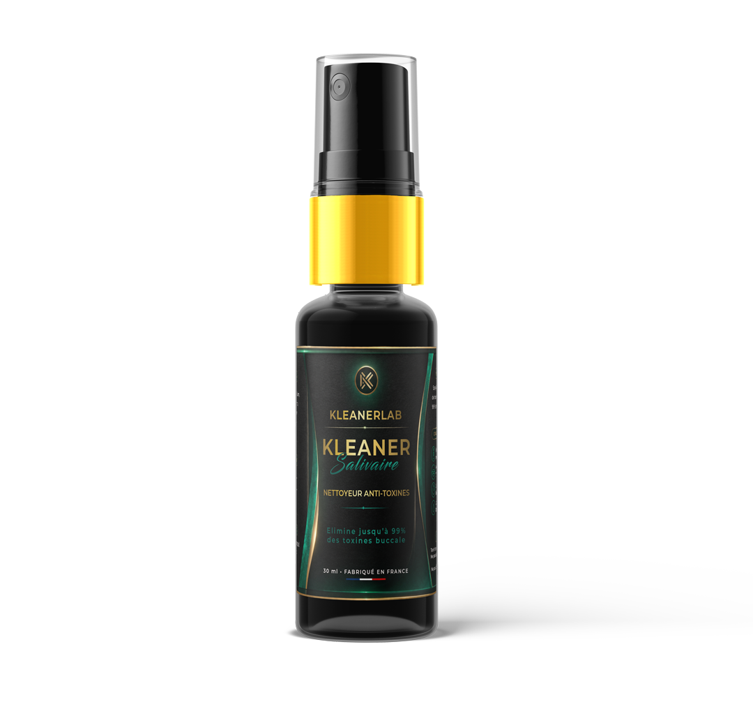 Spray Kleaner Anti THC Kleanerlab 30ml, nettoyant en spray pour éliminer le THC, fabriqué en France, logo et flacon visible.