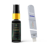 Pack découverte Kleanerlab Anti-THC et test salivaire, comprenant flacons et test de salive pour dépistage du THC.